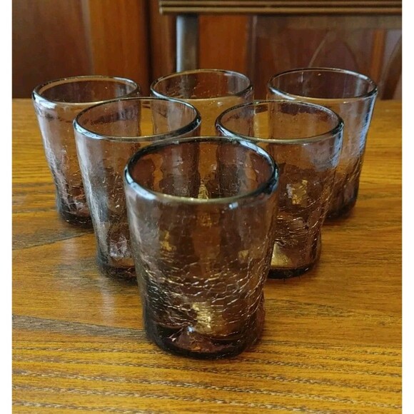 Set of 6 HANDBLOWN Amethyst Thumbprint Tumbler Glasses VGC - Picture 5 of 8